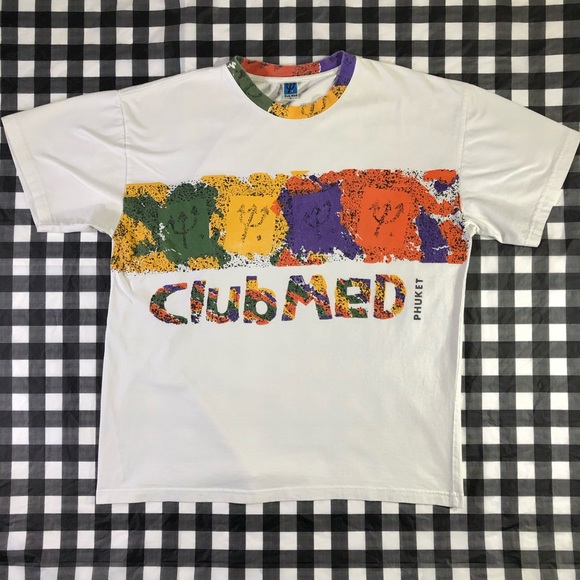 Club Med Other - Club Med Phuket Thailand Hotel Big Print Logo Colorful Vintage T Shirt XL